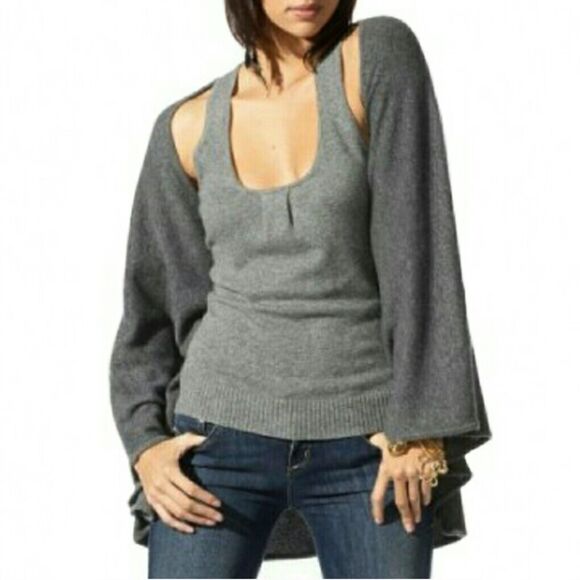 NEW Bebe 100% Cashmere Cape Cardigan Sweater Old Money Quiet Luxury Lagenlook - Picture 1 of 6